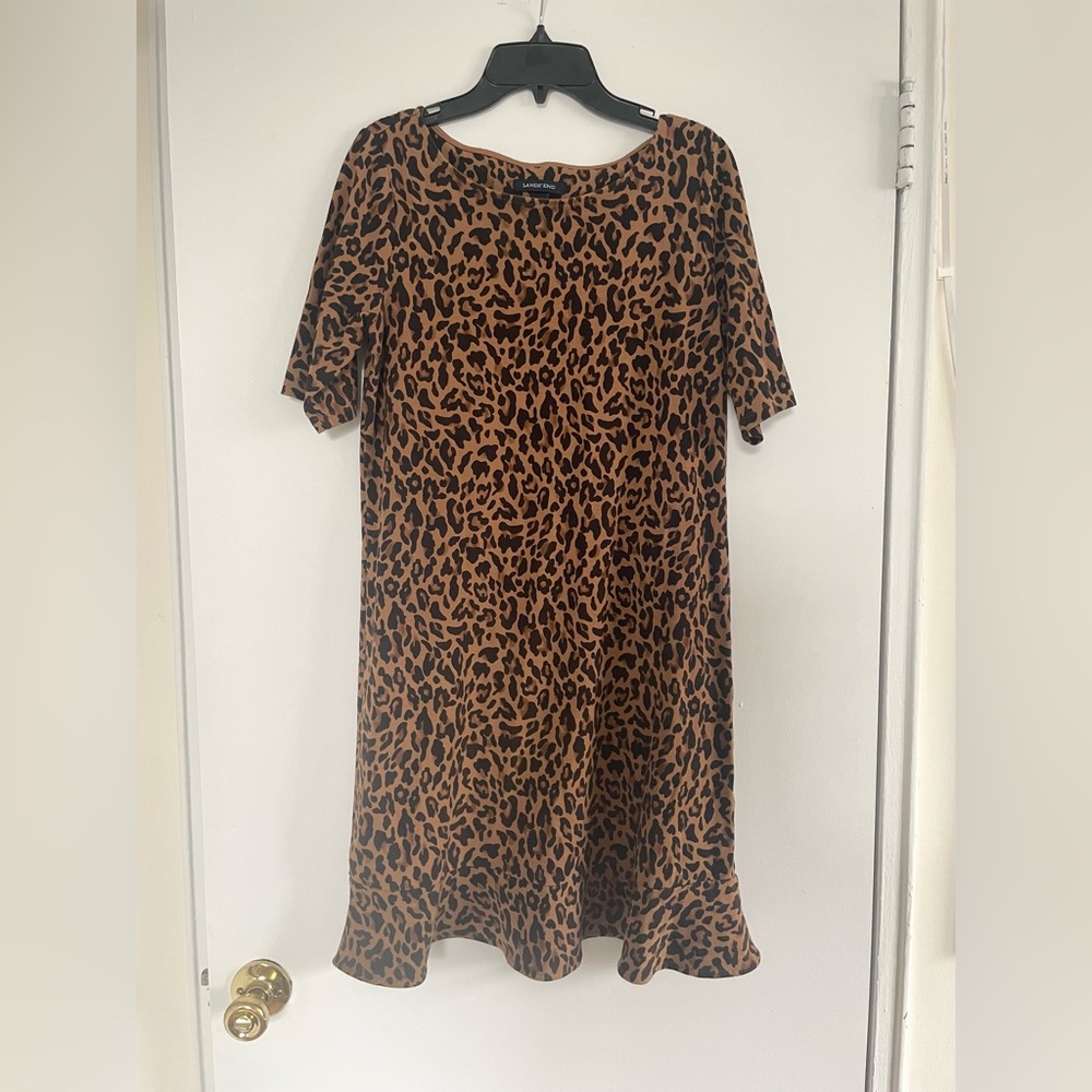 Lands End Leopard Print Ruffle Bottom Dress